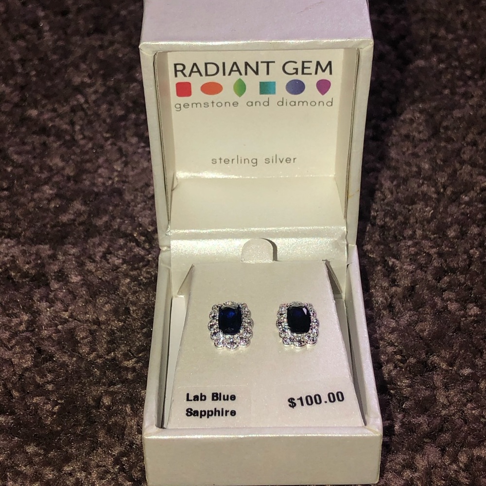 NEW‎ Birthstone Radiant Gem Earring Diamond Blue - Picture 2 of 7